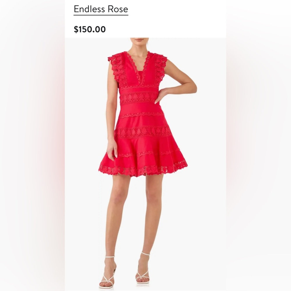 Endless Rose Red Lace Linen & Cotton Mini Dress Size S Small Worn Once $150
